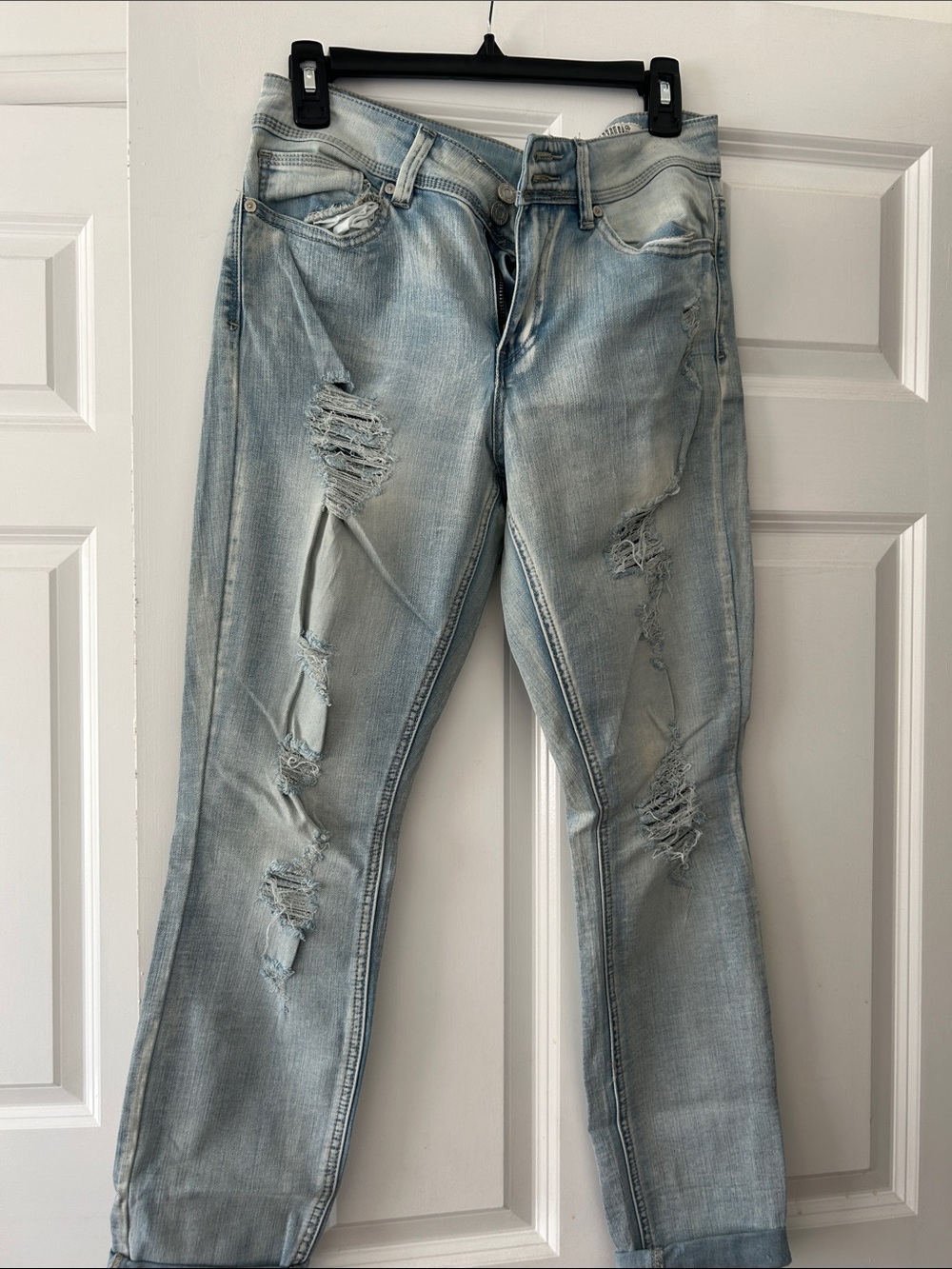 Indigo Rein Light Blue Distressed Straight Leg Jeans